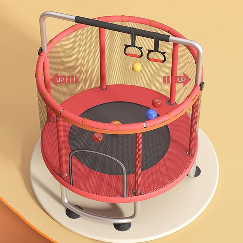 60" Trampoline for Kids with Safety Net, Indoor & Outdoor Toddler Trampoline with Swing, Adjustable Gym Bar & Basketball Hoop, Fun & Active Play for Boys & Girls