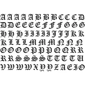 Old English Font Alphabet Upper Case 81 pcs 0.5 Inch tall Black Fused Glass Decals