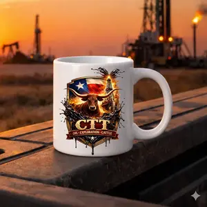CTT Oil Exploration & Cattle Company Mug, Vintage Oilfield Ranch Coffee Cup, Cowboy Energy Mug, Unisex Workwear Gift for Men Women