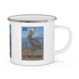 Pelican Lotería Enamel Camping Mug (El Pelícano) (12oz - small) Drinkware Lightweight