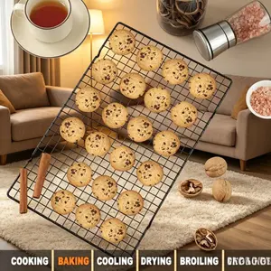 Non-Stick Metal Cooling Rack, Rectangular Wire Grid Baking Rack with Elevated Feet, Heat-Resistant Oven Safety Rack for Cookies, Cakes, Bread, Barbecue