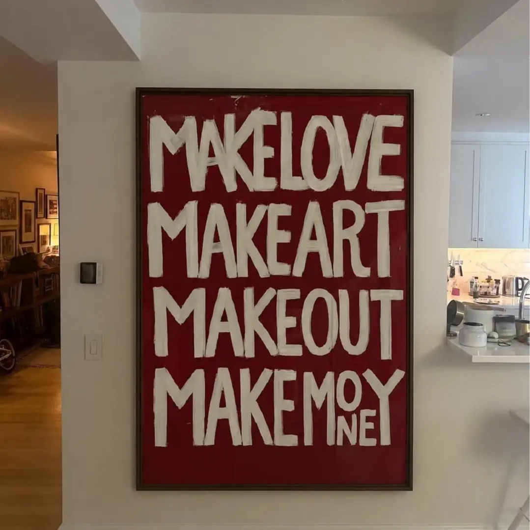Make Love Make Art Make Money Typography Print, Red Streetwear Canvas Unframed Poster