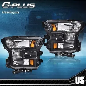 Fit For 2015-2017 Ford F150 Black Housing Amber Corner Headlights Headlamps Pair G-PLUS