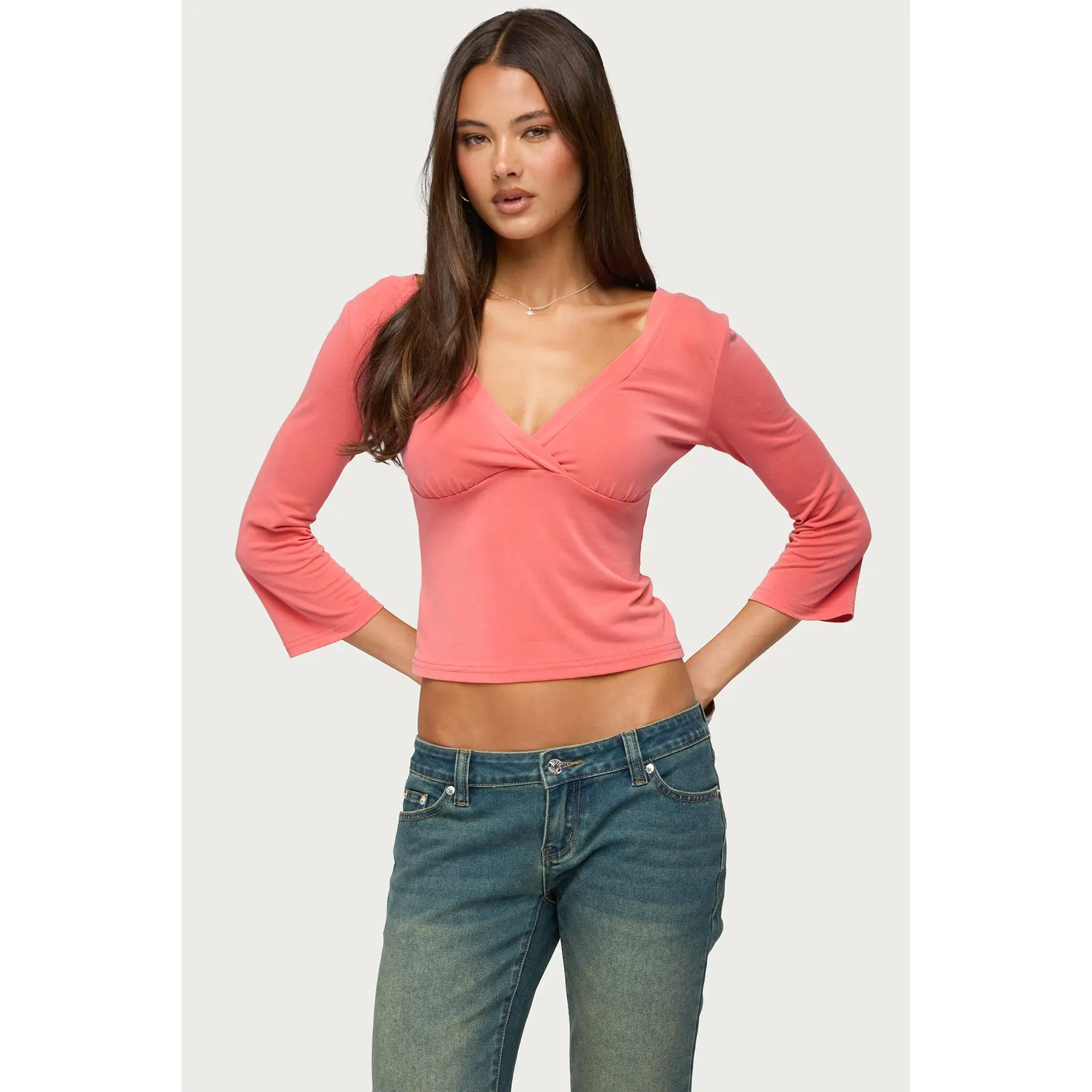 Mar V Neck Three-Quarter Sleeve Top