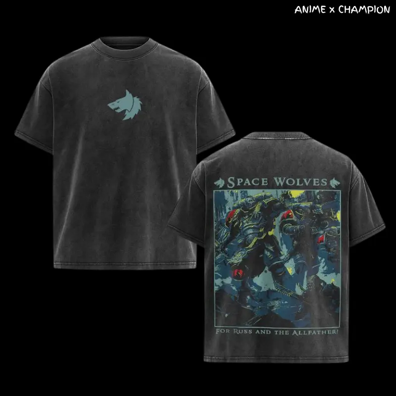 Warhammer 40K Space Wolves Washed Graphic Tee, Vintage Design Tshirt gifts men shirt Cotton Fabric Soft Top Menswear streetwear