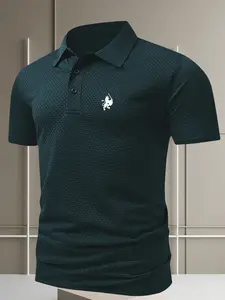 Men's Summer Casual Lion Print Short Sleeve Polo Shirt, Breathable Quick Dry Comfort Fit, Daily Commute Streetwear Top