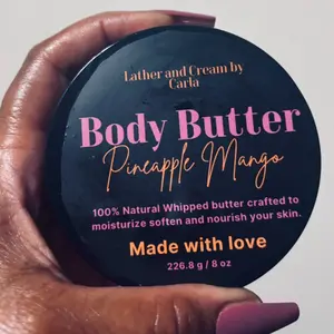 Carla Lather & Cream Pineapple Mango Whipped Body Butter - 100% Natural Moisturizer with Pineapple Scent & Mango Essence for Soft Skin Repair