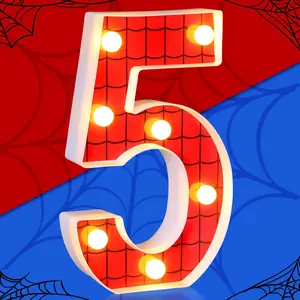 Spider LED Number Lights Spider Birthday Party Decoration Light up Numbers  Boy Man Birthday Supplies for Marquee Night Christmas   Shower(Number 5)