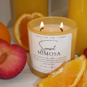 Lush Life Lab Sunset Mimosa Candle - Delicate Blend of Mimosa, Jasmine, & Sugared Plums Scented for Home Decor 9.5 oz