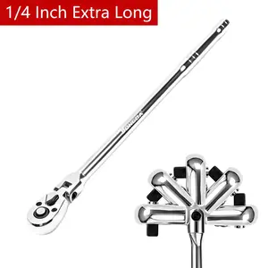 1/4" Drive Extra Long Flex Head Ratchet 72-Tooth, 12 Inch Long, Socket Wrench Quick Release Reversible Design, Swivel Head Ratchet, Chrome Alloy Made