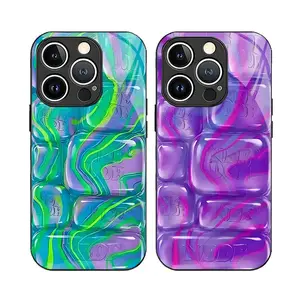 NeeDoh Cool Crush Ice Cube Phone Case, 3D Visual Printed Graphic Tempered glass Hard Phone Cover For Iphone 11 12 13 14 15 16 17Pro Max Air,New Elegant Shockproof Drop-resistant case