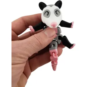 3D Printed Articulated Possum Figurine | Realistic Black, Grey, White, and Pink Colors | Adorable Desk Decor and Collectible Toy | Fidget