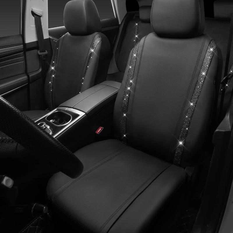 CAR PASS Bling Car Seat Covers, Shining Rhinestone Diamond Waterproof Leather,Interior Decor,Universal Fit Glitter Crystal Sparkle for Cute Women Girl