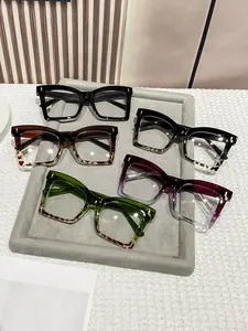 5pcs Unisex Y2K Cat Eye Large Frame Fashion Mirror, Trendy Color Block Design, Perfect for Daily Gatherings, Street Photography, Halloween, Leopard Pattern Eyeglasses