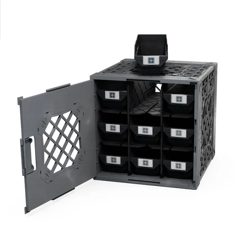 UbeCube Grabinet Kit 3"x3" Crate Black/Gray Bin: Stackable Polypropylene Decorative Box, Industrial Style, 13.5" Square