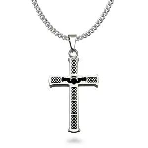 Cross Necklace, Men's Cross Claddagh Necklace Stainless Steel Cross Necklace, Christian Jewelry, Father's Day Gift -SSN543