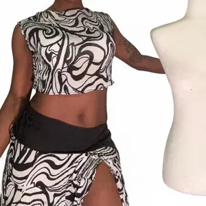 Silky Set Float Skirt and Crop Top - Stylish Print Combo for Trendy Outfits Womenswear size medium Crepe
