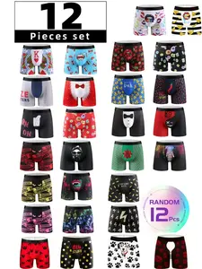 Randomly Mix 12-Pack Surprise Men'S Long, Quick-Drying Sports Shorts, Mesh Design, Sweat-Proof Elastic Fabric, Multiple Styles Of Novel Graffiti Prints, Suitable For Fashionable And Casual Daily Wear And Gift Ideas, Stretchy Boxer Briefs