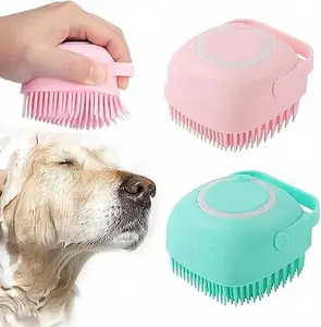 Silicone Pet Bath Brush with Shampoo Dispenser – Gentle Massage Grooming Tool for Cats and Dogs, Waterproof Ergonomic Brush, Easy-Detach Head Reusable Mini Lint Roller Set