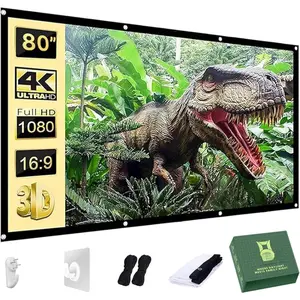 80 inch Projector Screen, Washable Projector Screen 16:9 Foldable Anti-Crease Portable Projector Movies Screen for  Theater Outdoor Indoor Support Double Sided Projection