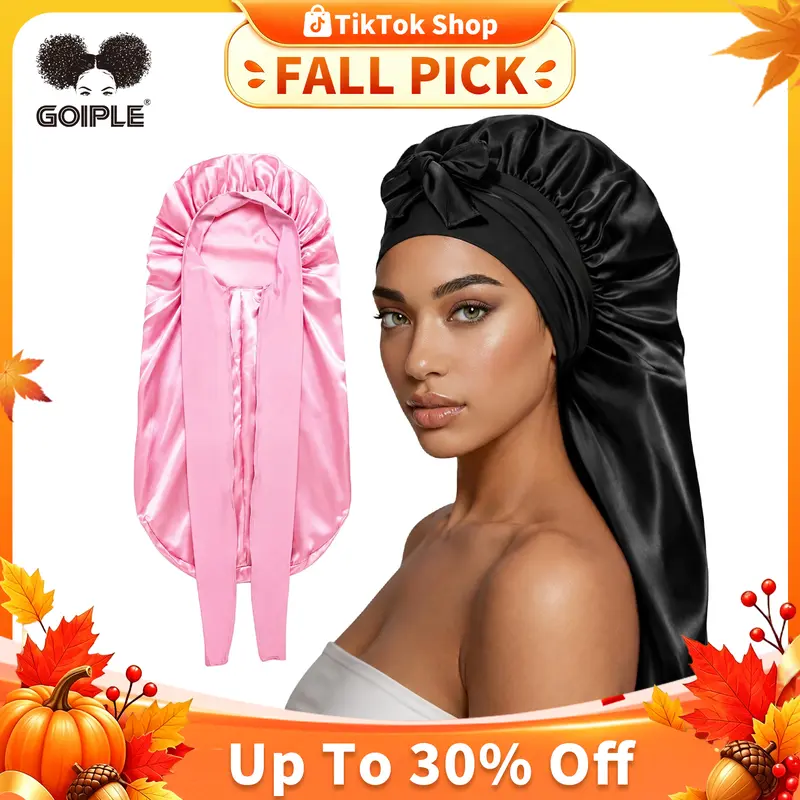 Goiple Women's Elastic Smooth Silk Satin Bonnet Sleep Cap (2 Count) - Large Full Coverage Anti-Frizz Haircare Accessory for Adults, Elastic Band Design, Stretchy Tie Band, Winter Gift, Accessories for Women