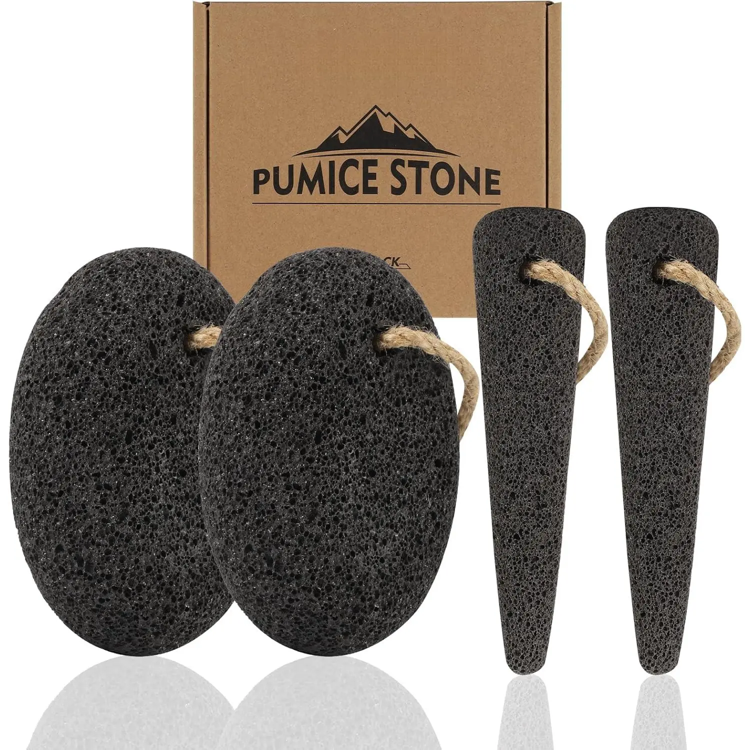 4 PCS Natural Volcanic Pumice Stone for Feet - Rough Feet Scrubber with Hanging Rope for Dead Skin Removal, Pedicure Exfoliation Tool Use for Feet, Elbows, Knees