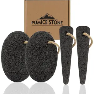 4 PCS Natural Volcanic Pumice Stone for Feet - Rough Feet Scrubber with Hanging Rope for Dead Skin Removal, Pedicure Exfoliation Tool Use for Feet, Elbows, Knees