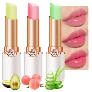 3Pcs Aloe Vera Avocado Peach Tinted Lip Balms Tint Stain Lipstick for Women PH Color Changing Lipstick Balm Stain Gift Set Queen Girls Korean Mood Long Lasting Color Change Light Pink Lipstick