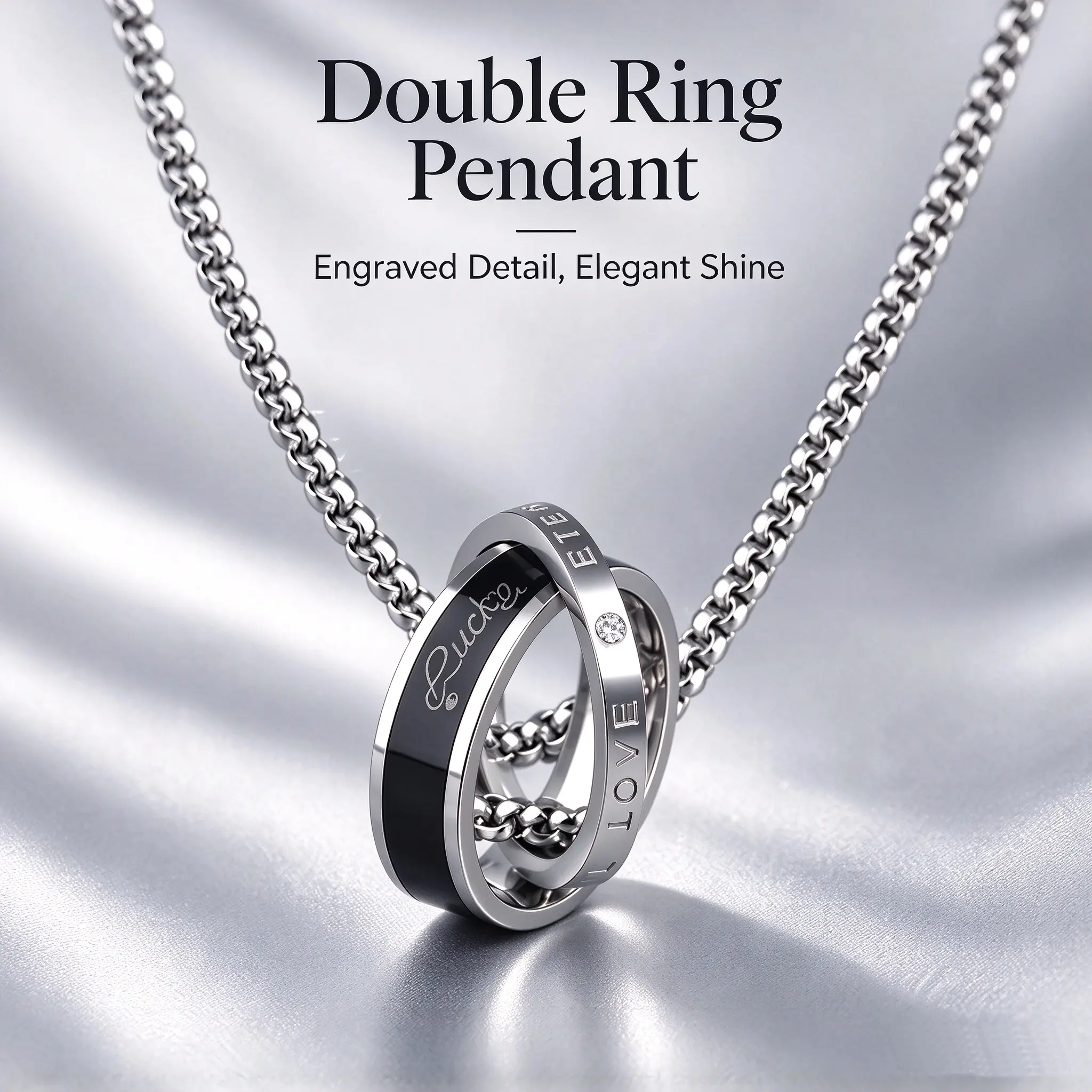Men's Double-Ring Pendant Necklace, Interlocking Circle Engraved Letter Hip-Hop Chain, Minimalist Pretend Play Neck Jewelry, Boyfriend Gift for Dating Party Outfit, Necklaces