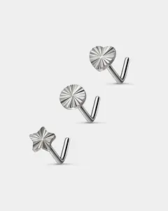 3PCS Cut Surface L-Shaped Nose Stud Set