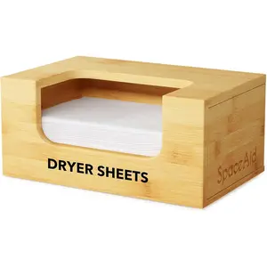 SpaceAid Dryer Sheet Holder with Opening and Labels, Laundry Softener Dryer Sheets Dispenser for Home Laundry Room Farmhouse Decor, Organization and Storage, Bamboo Box Container Organizer