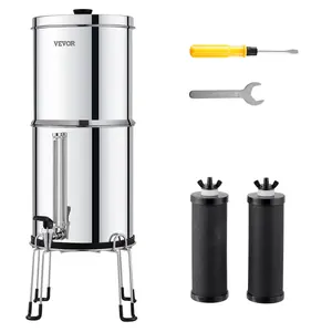【Summervibes】VEVOR Gravity-fed Water Filter System,  , 2.25G 304 Stainless-Steel Countertop System, Water Filtration System, Reduces Lead and up to 99% of Chlorine, with 2 Carbon Filters, Water Level  Spigot, Stand