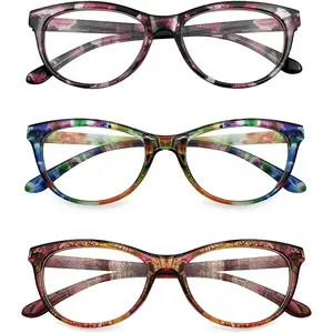 3 Pack Reading Glasses Blue Light Blocking Stylish Cat Eye Computer Readers Anti Eyestrain & Glare for Women