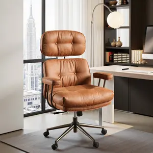 HOOOWOOO Spacious Oversize 24.7" Wide Seat 300LBS Super Heavy Duty Height Adjustable Criss Cross Chair with Wheels Tilt Mechanism Lumbar Support Mid-Century Modern Faux Leather Ergonomic Executive Chairs