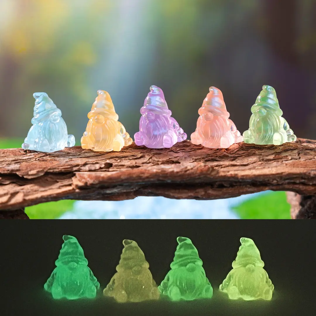 Luminous Mini Resin Gnome Tiny Gnomes Fairy Garden Gnomes Statues Glow in The Christmas Dark Miniature Gnome Figurines Decor for Landscape Outdoor Patio Yard Lawn Christmas Gift