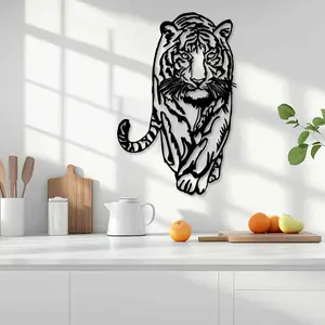 1 piece of art decoration metal tiger wall sculpture, outdoor iron tiger mural, suitable for garden terrace, indoor home living room balcony decoration, Decoration Items
