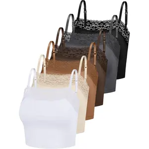 6 Pcs Women's Lace Camisole Spaghetti Strap Bralettes Crop Tops Half Cami Top Bandeau Tank Tops Womenswear Basic Minimalist Short Skinny Sleeveless Slim White, Beige, Black tank tops summer tops western outfits women crop tops weighted vests women dressy