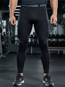 Men's 9/10th Compression Pants, High Elasticity Sporty Running Bottoms, Moisture-Wicking Basketball Training Pants
