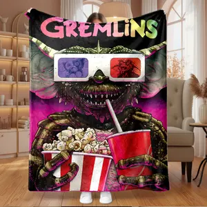 1Pc Gremlins Popcorn Soda Art Flannel Cozy Blanket for Living Room, Bedroom, Dorm, Patio, Outdoor Picnic, Movie Watching, Lounge, Travel, Super Soft Breathable Lightweight Anti-Pilling All Season