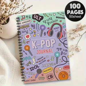 K-Pop Spiral Notebook with Vibrant Korean Drama Design, Music Elements, Earphone Motifs, Perfect for Travel Work School, Ideal Gift for Kpop Fans, Vibrant Artwork