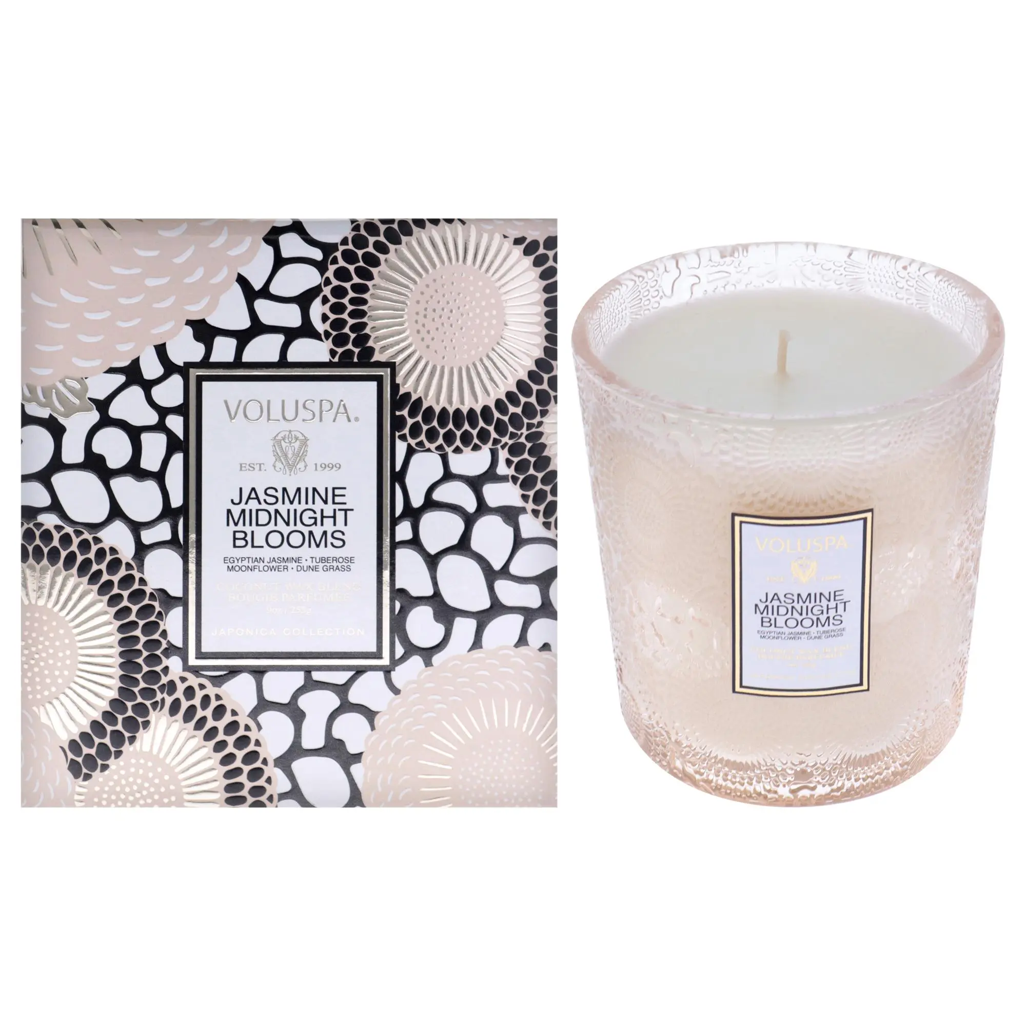 Voluspa Japonica Collection Glass Scented Candle - Jasmine Midnight Blooms, Unisex Fragrance, 9oz Long Burn Aroma Candle in Box for Versatile Settings
