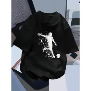 Kids' Fitted Cut Short-Sleeve Sports T-Shirt, Cool Print with Soccer Design