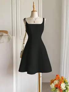 Elegant Sleeveless Short Dress for Women, Solid Color Summer & Spring Fashion, Chic No-Shoulder Design, Perfect for Casual Wear