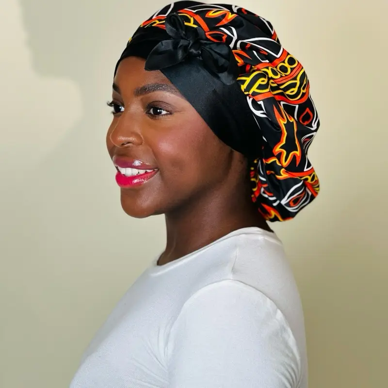 Ankara Satin Bonnet/Scrub Cap for Women - Handmade African Fabric, Versatile Sleep Bonnet & Scrub Cap, Ideal for Short/Long Hair, BlackHistory