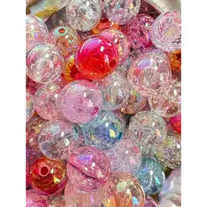 B94- (10PCS) 15mm Multicolored Transparent UVAB Acrylic Galaxy Shimmer W/ Bubbles inside Beads for DIY