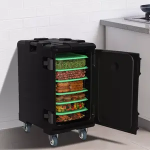 YITAMOTOR Insulated Food Pan Carrier, LLDPE Hot Box for Catering w/Stainless Steel Pan, Catering Food Warmer with Swivel Casters for 5 Full-Size Pans, Stackable Design for Restaurant Gathering Kitchen Salad Meal Prep Containers Storage Portable Modern