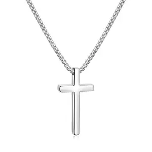 Stainless Steel Cross Necklace for Men and Women (Unisex), Mens Necklaces with 2.5mm Cross Chain