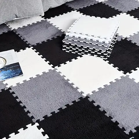 MICRENCY 24-Pcs Classic Rectangle Soft Polyester Foam Interlocking Non-Toxic Foam EVA Tiles (11.8x11.8"), Indoor Home Playroom Floor Tiles for Nurseries - Slip-Proof, Snug-Fitting Edges, Durable, Flat Design, Machine Washable