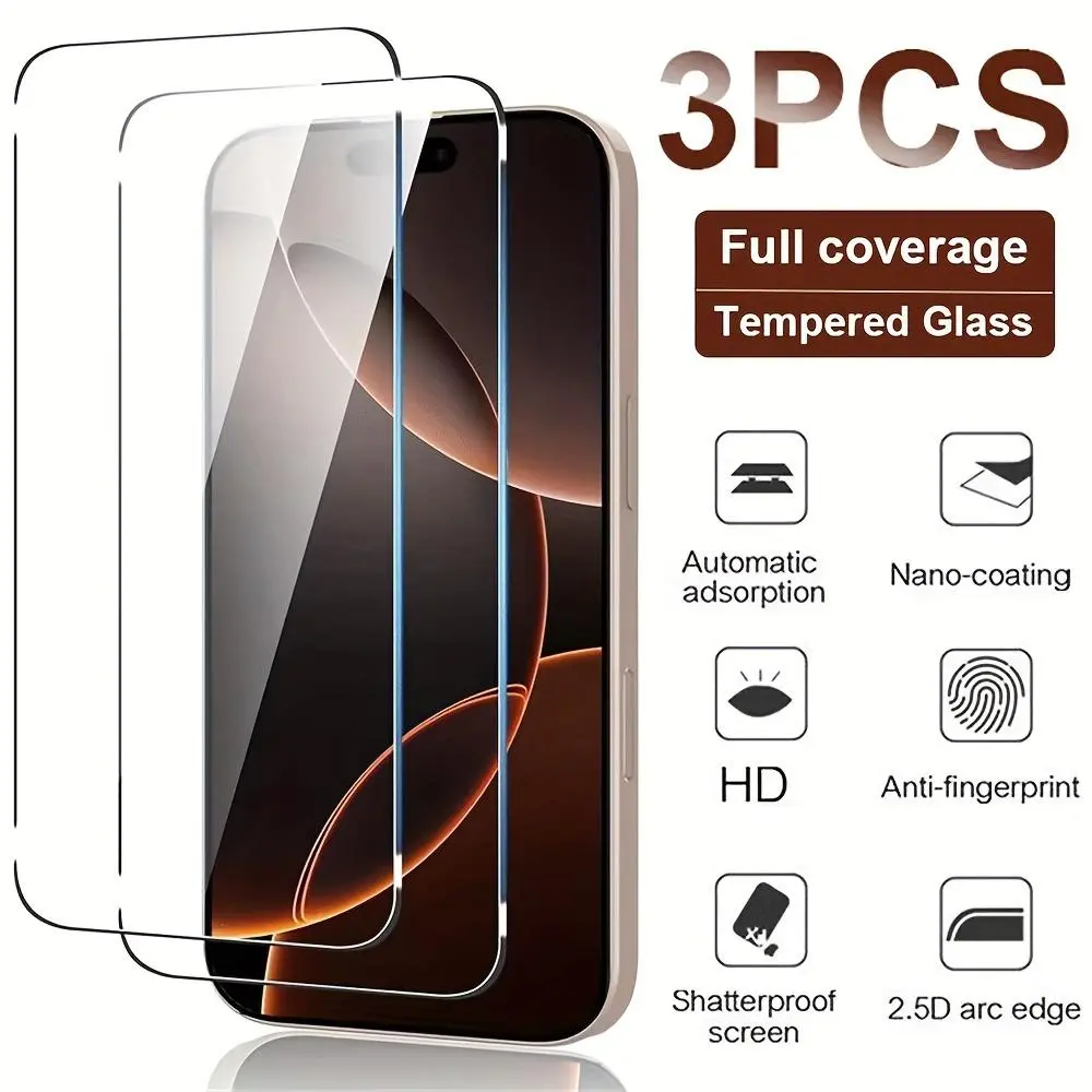 Tempered Glass HD Clear Screen Protector, Protective Anti-scratch Glass Screen Protector, Phone Accessories for Smartphone iPhone 16E 16 Pro Max 16 Pro 16 15 Pro Max 15 Pro 15, Cellphone Film