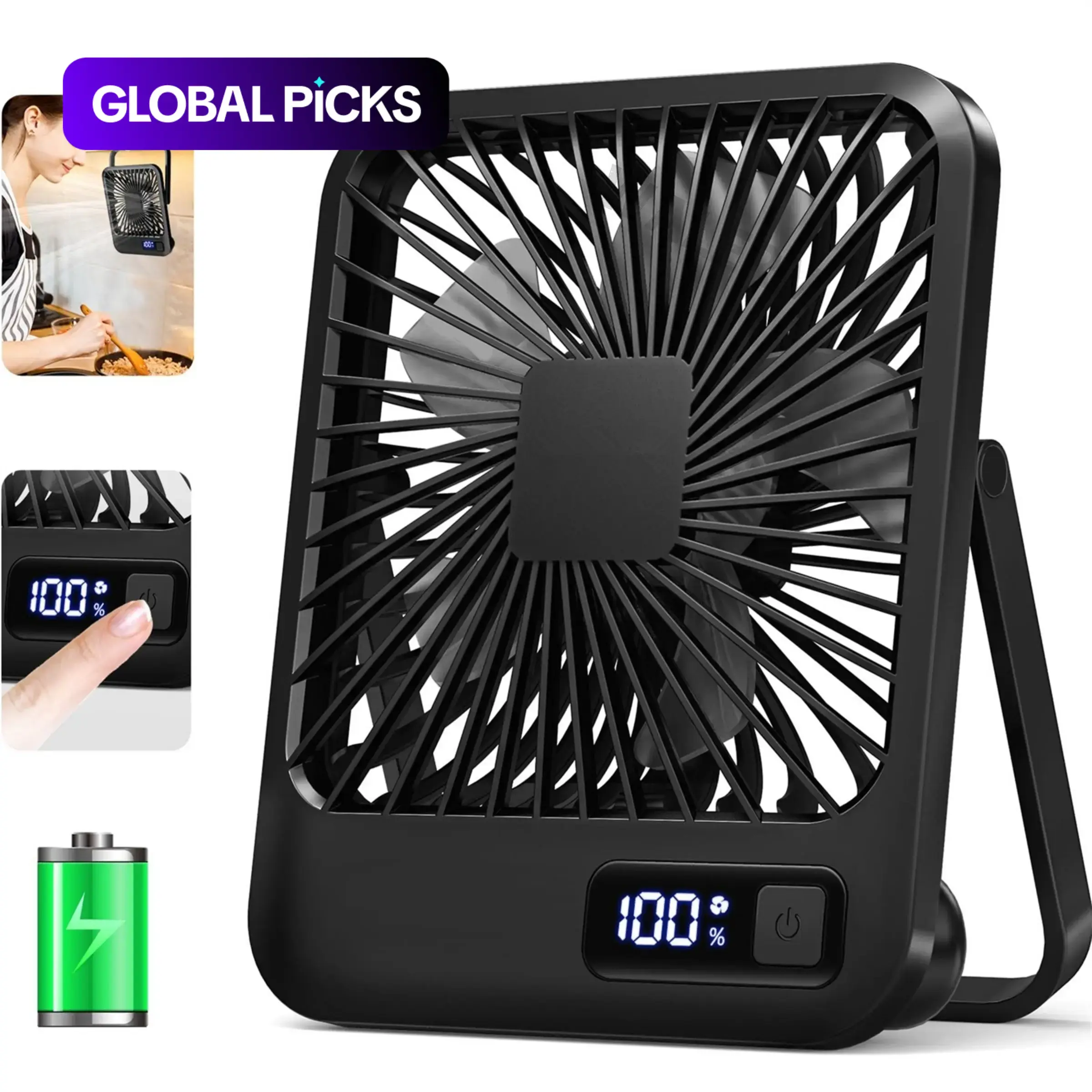 Desk Fan, Cooling Personal Fan, 180° Adjustable Tilt & Folding, 5 Adjustable Speeds, USB-C Rechargeable Mini Fan for Office Desktop Bedroom #GLOBAL PICKS